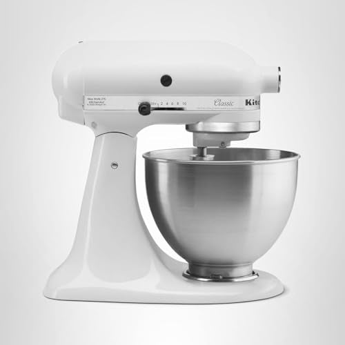 KitchenAid Classic 4.5-quart tilt-head stand mixer, K45SS, white.