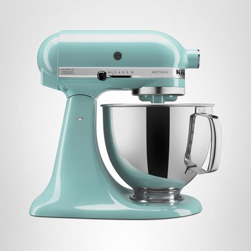 KitchenAid Artisan 5-quart tilt-head stand mixer with pouring shield, KSM150PS, Aqua Sky.